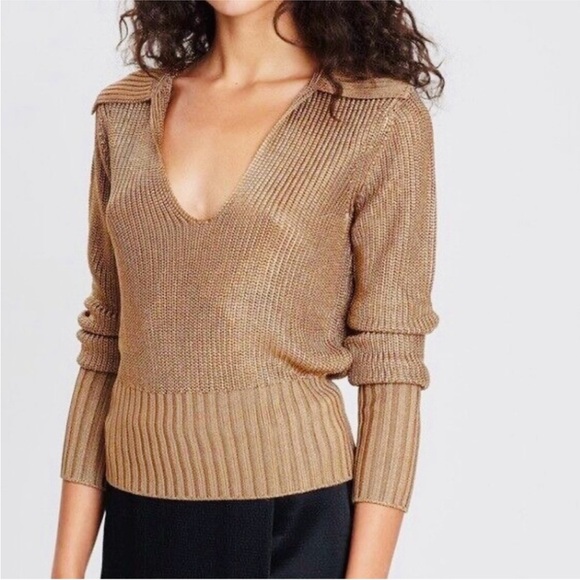 Theory brown metallic roving cropped sweater in toffee NEW - Picture 3 of 13